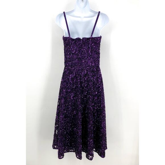 DRESS THE POPULATION Square Neck Sequin Dress XS Purple/Multi NWOT - Picture 3 of 5